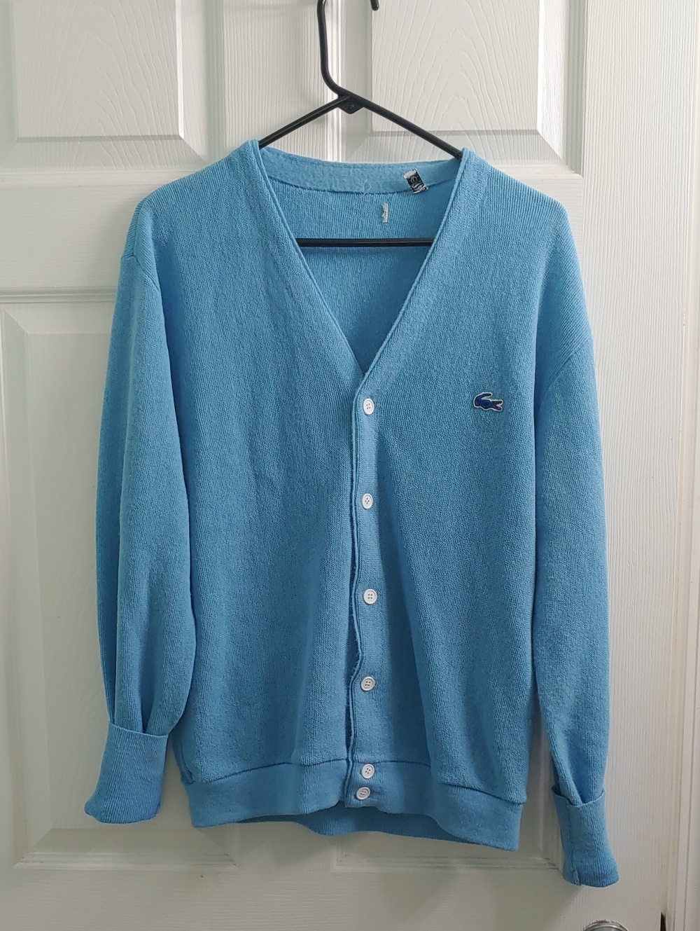 Vintage Lacoste Cardigan Unisex L 60s/70s Sky Blue V-Neck Button Preppy Sweater
